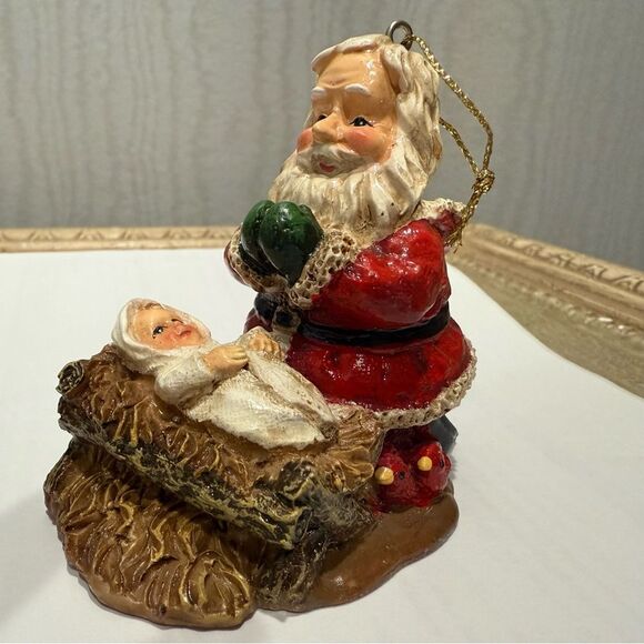Vintage Kneeling Praying Santa with Baby Jesus Christmas Ornament - Picture 1 of 15